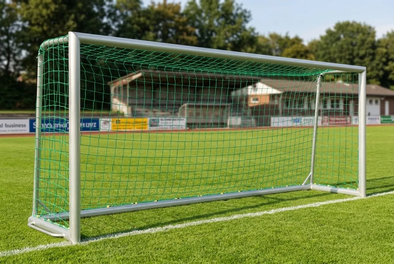 Jugendtor 5 x 2 m mit grünem Netz auf dem Sportplatz